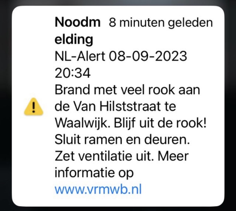 NL-alert van Hilststraat Waalwijk 